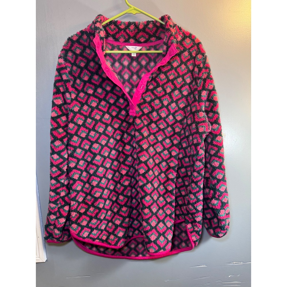 Terra & Sky Womens Pink Black Geometric Fleece Snap Mock Neck Pullover 0X 14W